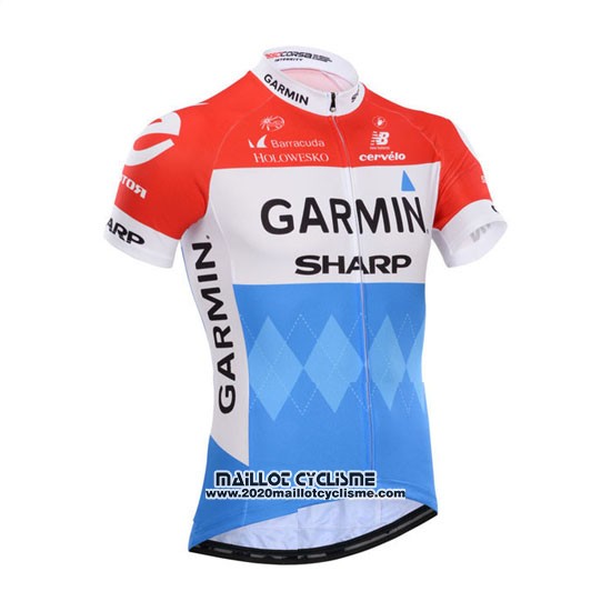 2014 Maillot Ciclismo Garmin Sharp Bleu Clair et Rouge Manches Courtes et Cuissard